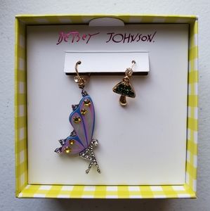 NIB Betsey Johnson "Enchanted Fairy Earrings" Mismatched | Fairy and Mushroom